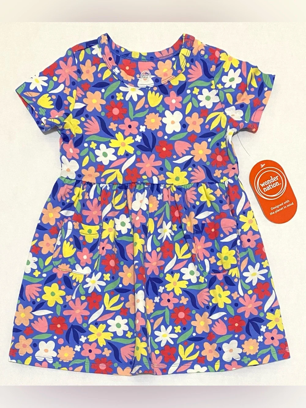 Wonder Nation Girls 24M Blue Floral Play Dress Boho Summer Fairy Cottagecore